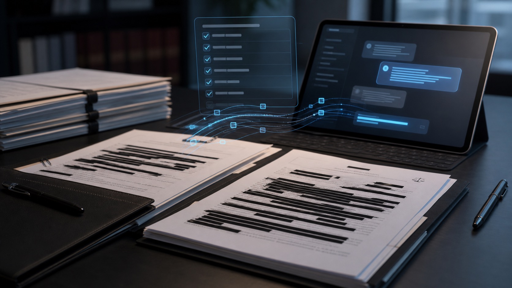 Documentos jurídicos anonimizados y una interfaz abstracta de IA para revisar privacidad antes de usar ChatGPT