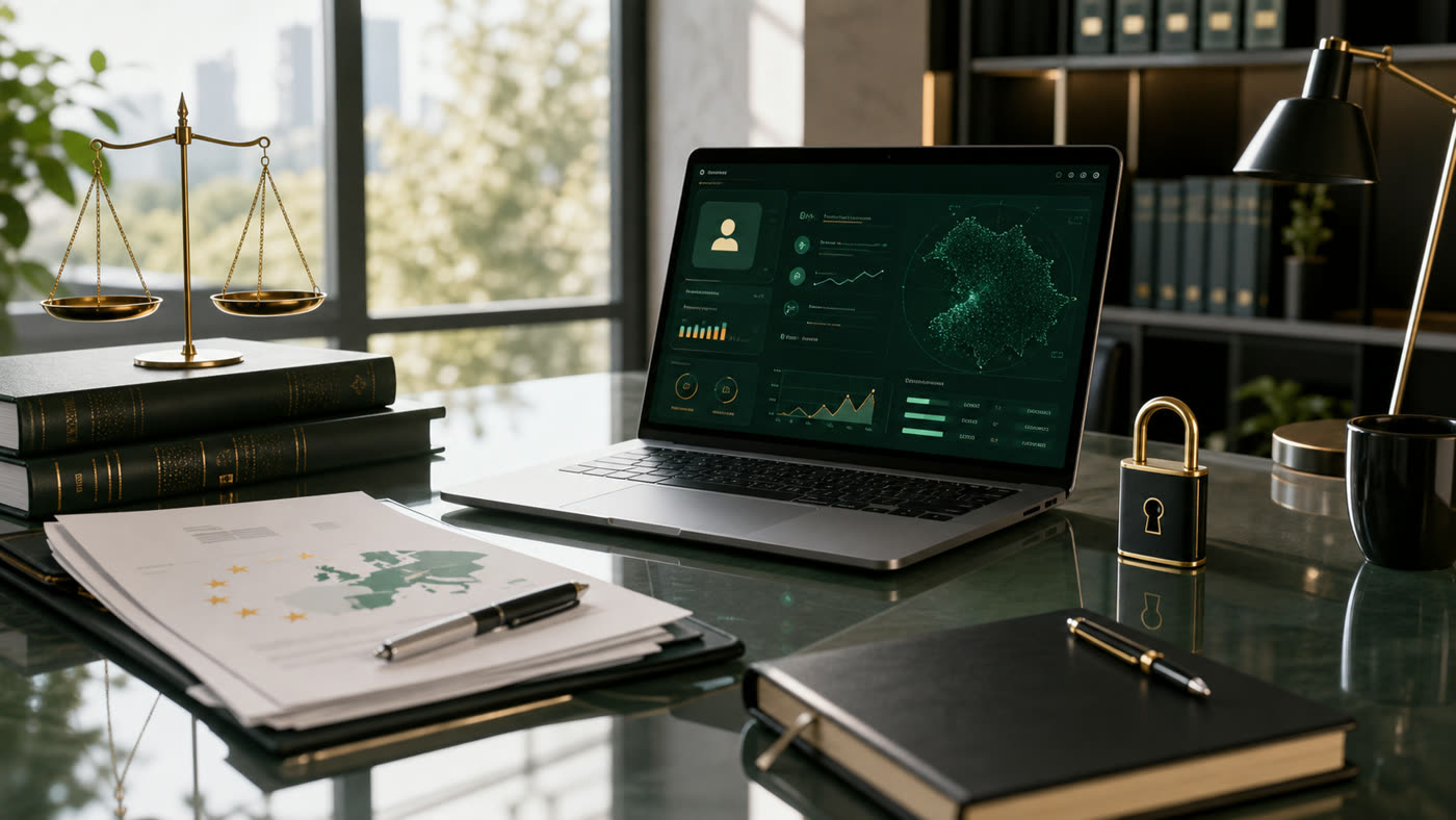 Mesa legaltech con documentos, privacidad e inteligencia artificial